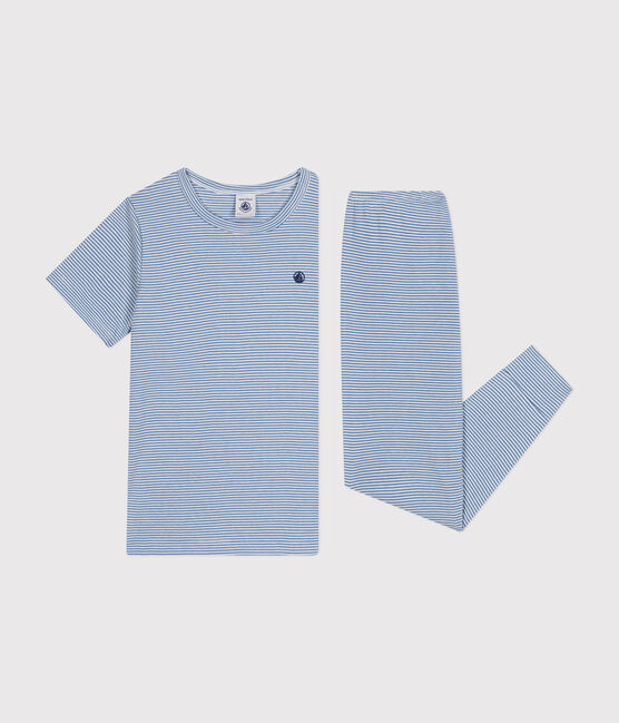 Kinder-Pyjama aus gestreifter Baumwolle blau BEACH/ MARSHMALLOW