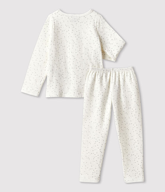 Kinderpyjama aus Doppeljersey mit Sternen für Mädchen weiss MARSHMALLOW/grau ARGENT