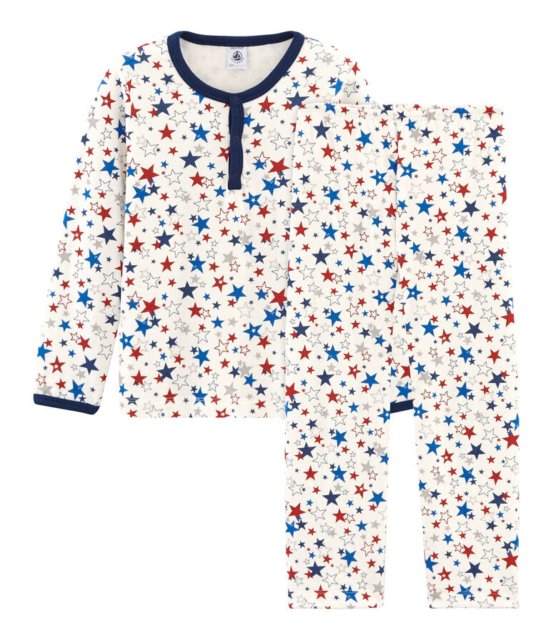 Pyjama aus Doppeljersey f&uuml;r kleine Jungen weiss MARSHMALLOW/weiss MULTICO