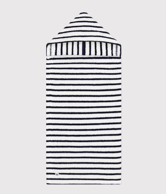 Gestreiftes Baby-Badecape aus Frottee weiss LAIT/blau MEDIEVAL