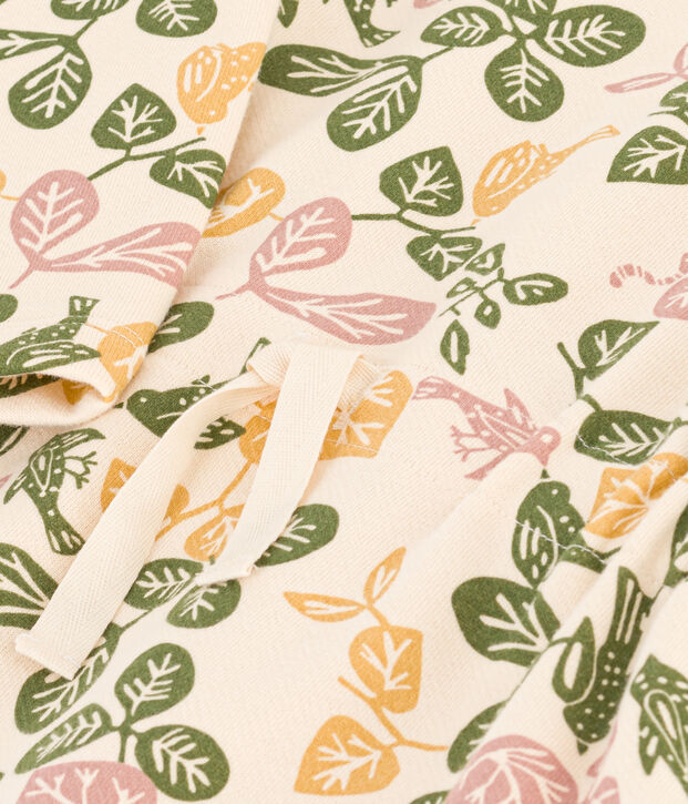 Lang&auml;rmeliges, bedrucktes M&auml;dchenkleid aus Molton naturfarben/rosa/vielfarbig