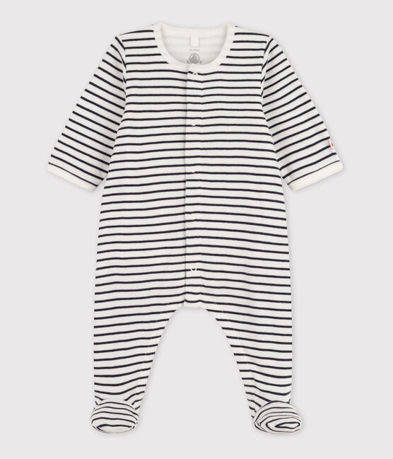 Baby-Bodyjama aus Baumwolle mit Streifen weiss MARSHMALLOW/blau SMOKING
