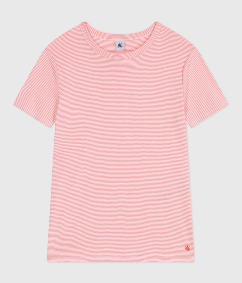 Kurz&auml;rmeliges Damen T-Shirt aus Baumwolle mit Streifen rosa/weiss