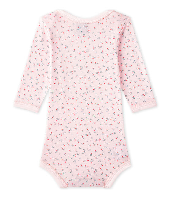Bedruckter Baby-Mädchen-Langarmbody rosa VIENNE/weiss MULTICO