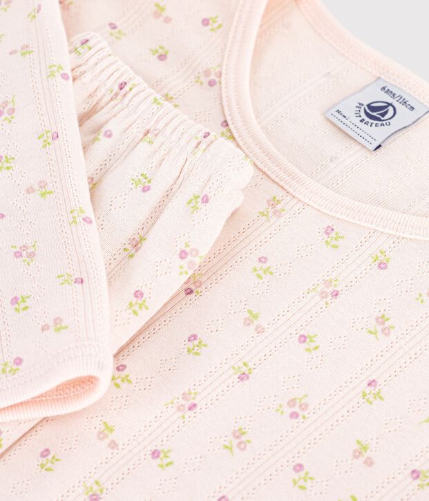 Pyjama femme en coton ajour&eacute; beige/rosa/vielfarbig