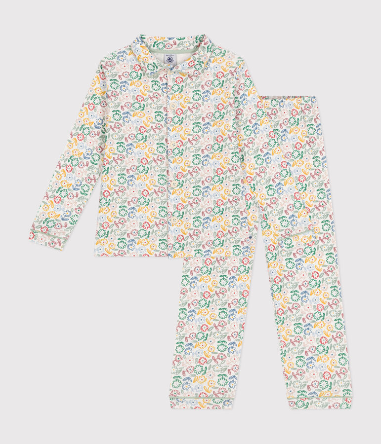 Kinder-Pyjama aus Baumwolle mit Blumenmotiv weiss/vielfarbig