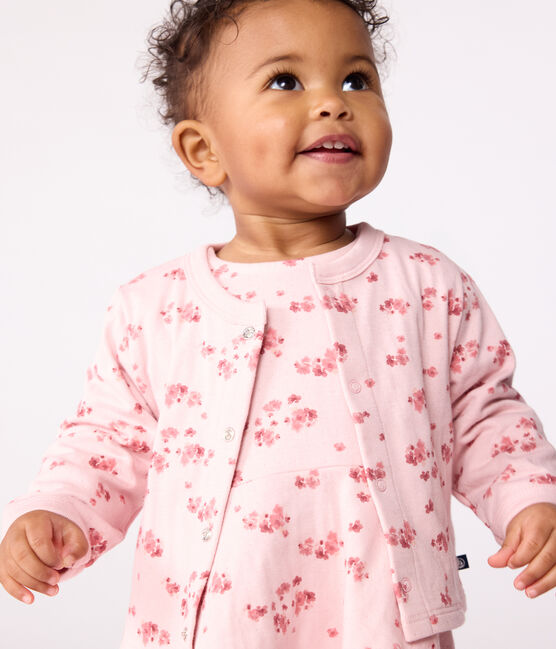 Baby-Cardigan aus Baumwolle mit Blumenmotiv rosa JOLI/weiss MULTICO