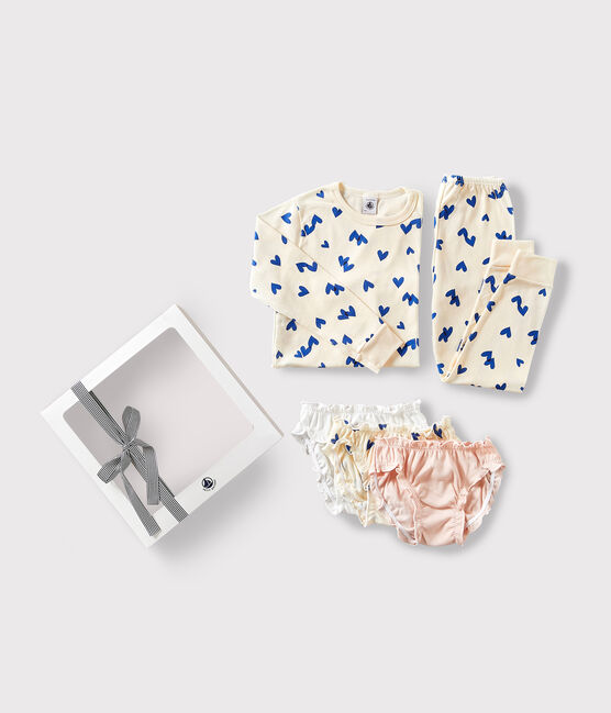 Geschenkset Pyjama und Slips aus Baumwolle mit blauem Herzmotiv.  variante 1