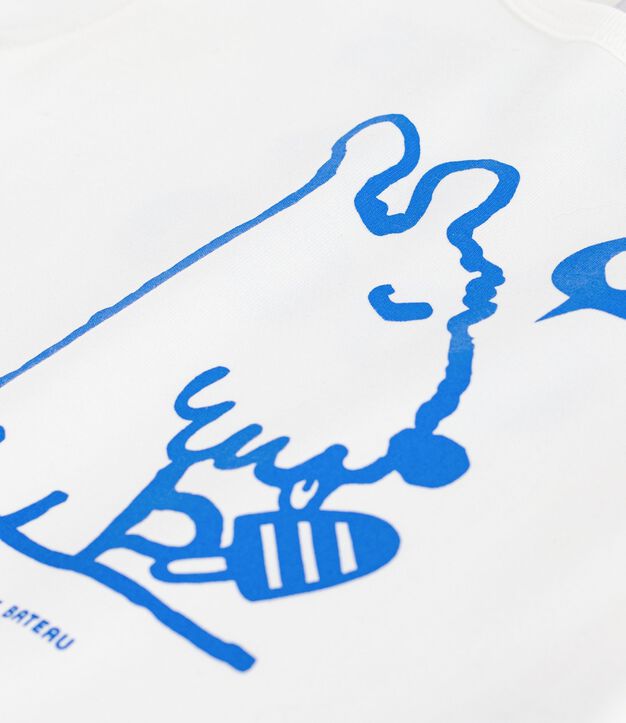 Kurz&auml;rmeliges Baby-T-Shirt aus Baumwolle mit Hundemotiv weiss