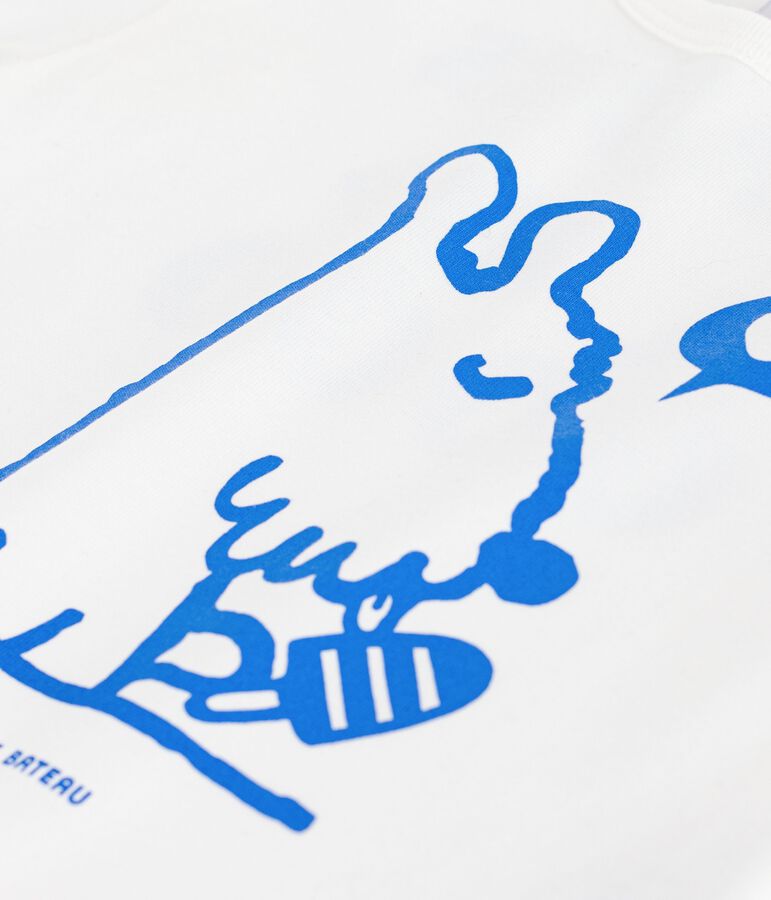 Kurz&auml;rmeliges Baby-T-Shirt aus Baumwolle mit Hundemotiv weiss