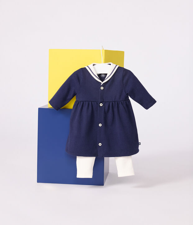 Baby-Kleid im Marine-Look mit Matrosenkragen und Leggings aus Baumwolle blau/naturfarben