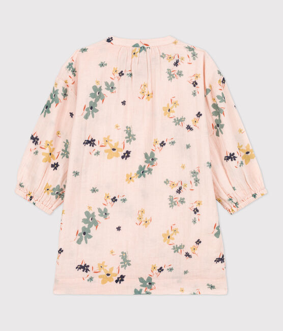 Langärmeliges Kinderkleid aus Baumwollgaze für Mädchen rosa SALINE/weiss MULTICO