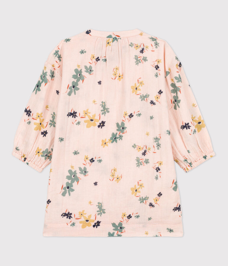 Lang&auml;rmeliges Kinderkleid aus Baumwollgaze f&uuml;r M&auml;dchen rosa/vielfarbig