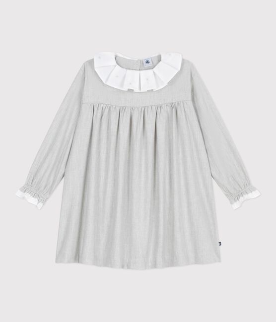 Langärmeliges Kinder-Kleid aus einfarbigem Flanell grau FUMEE CHINE