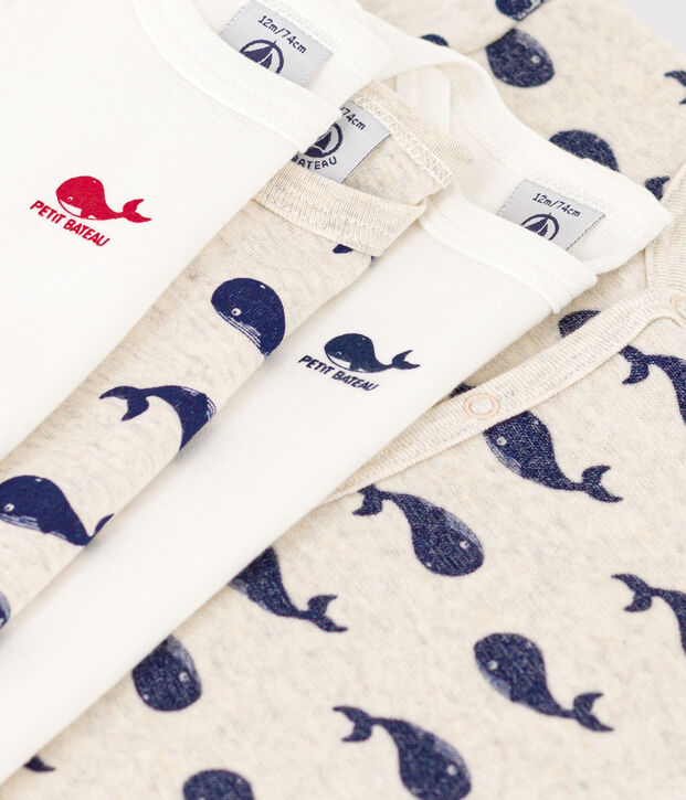 Baby-Geschenkset aus 1 Strampler und 3 Bodys mit Walmotiv vielfarbig