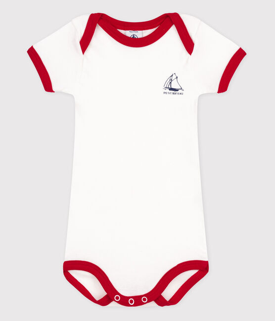Kurzärmeliger Baby-Body weiss ECUME/rot TERKUIT