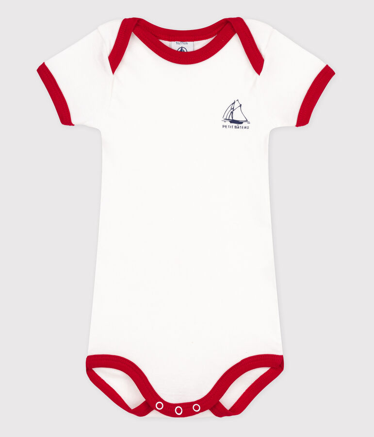 Kurz&auml;rmeliger Baby-Body weiss/rot