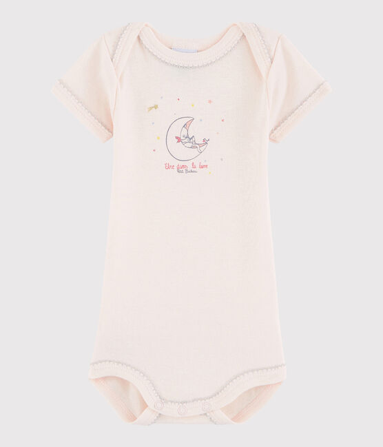 Kurzärmeliger Baby-Body Mädchen rosa Fleur