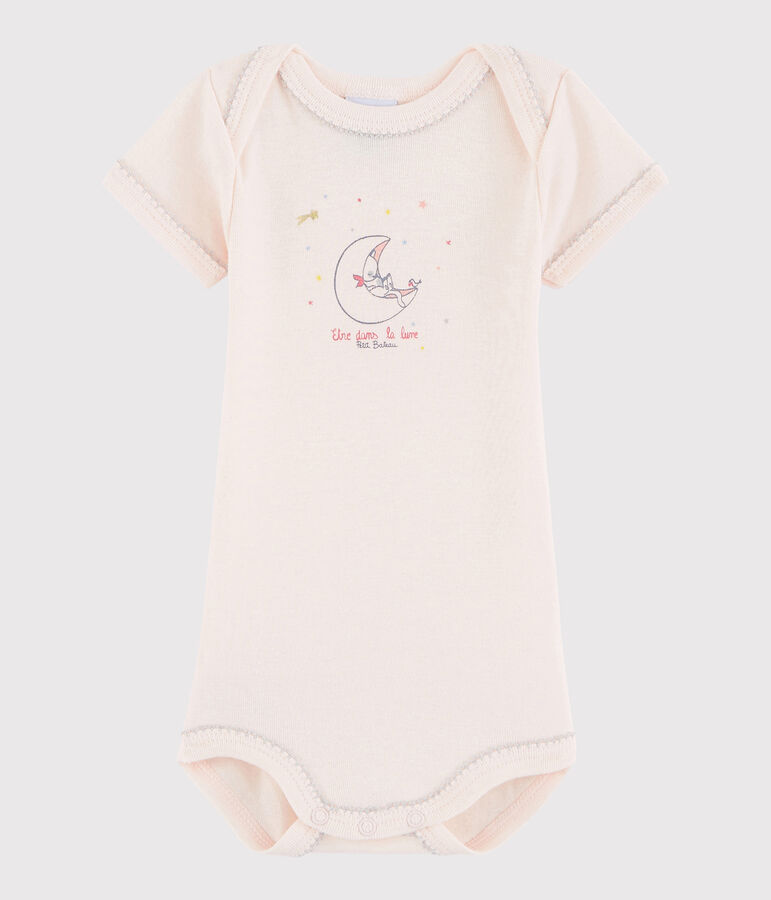 Kurz&auml;rmeliger Baby-Body M&auml;dchen rosa Fleur