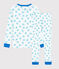 Snugfit-Kinderpyjama aus Baumwolle mit Schildkrötenmotiv weiss MARSHMALLOW/blau COOL