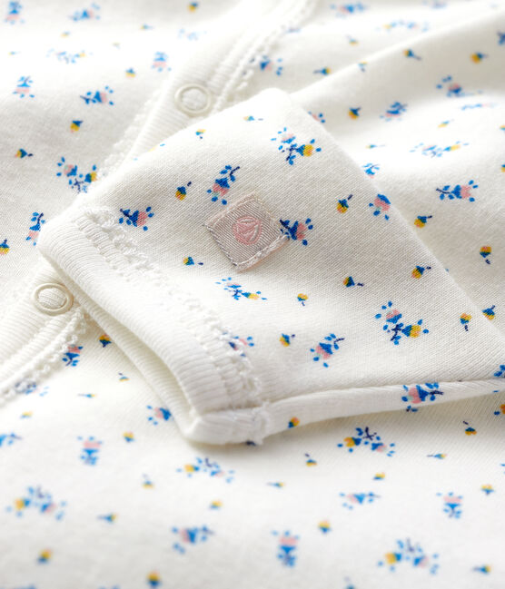 Baby-Kombi-Overall aus Bio-Baumwolle mit Blumenmotiv weiss MARSHMALLOW/weiss MULTICO