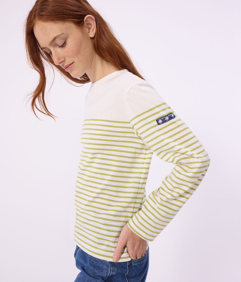 Damen-Shirt Marini&egrave;re aus Baumwolle mit Streifen gr&uuml;n/gr&uuml;n