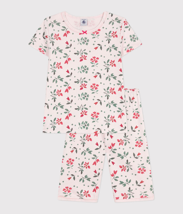 Kinder Capri-Pyjama aus Baumwolle mit Blumenmuster rosa/vielfarbig