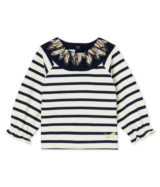 Neu interpretiertes Baby-Streifenshirt für Mädchen beige COQUILLE/blau SMOKING CN