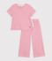 Kinder-Pyjama aus Baumwolle mit weiten Beinen und Streifen rosa/weiss