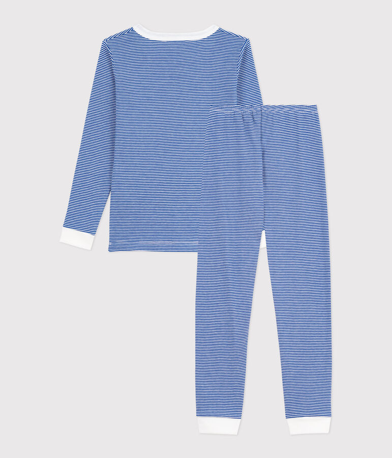 Kinder-Pyjama aus Baumwolle mit eng anliegenden Beinen und Streifen blau/weiss