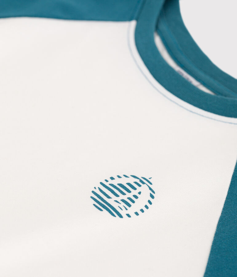 Kurz&auml;rmeliges Kinder-T-Shirt aus bedruckter Baumwolle weiss/gr&uuml;n