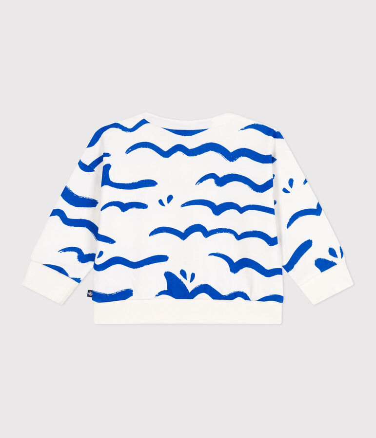 Baby-Sweatshirt aus Baumwolle mit Hai-Motiv weiss/blau