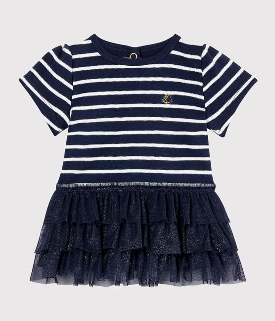 Kleid mit Marinestreifen und Tüll für Baby Mädchen blau SMOKING/beige COQUILLE