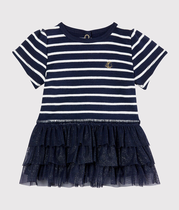 Kleid mit Marinestreifen und T&uuml;ll f&uuml;r Baby M&auml;dchen blau/weiss