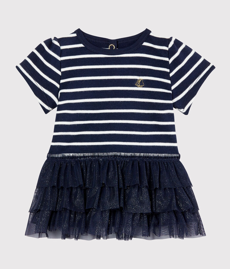 Kleid mit Marinestreifen und T&uuml;ll f&uuml;r Baby M&auml;dchen blau SMOKING/beige COQUILLE