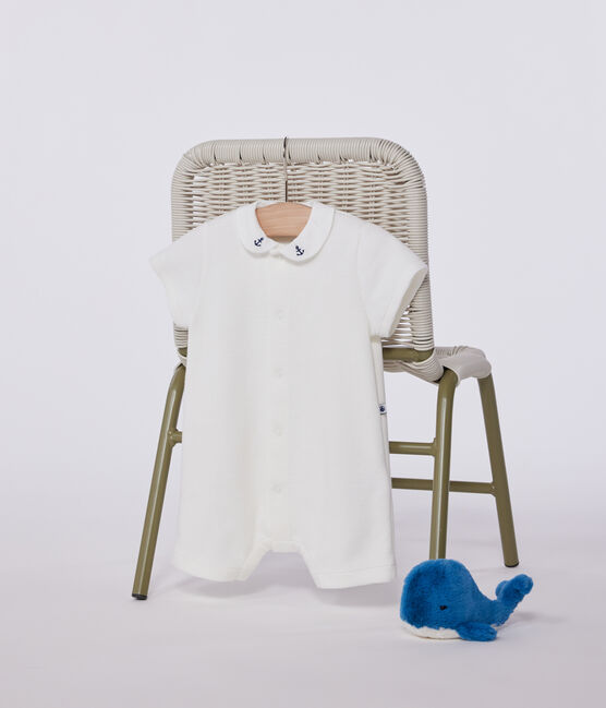 Baby-Strampler aus Baumwolle mit besticktem Kragen weiss MARSHMALLOW