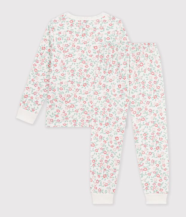 Kinder-Pyjama aus Molton mit Blumenmotiv weiss/vielfarbig