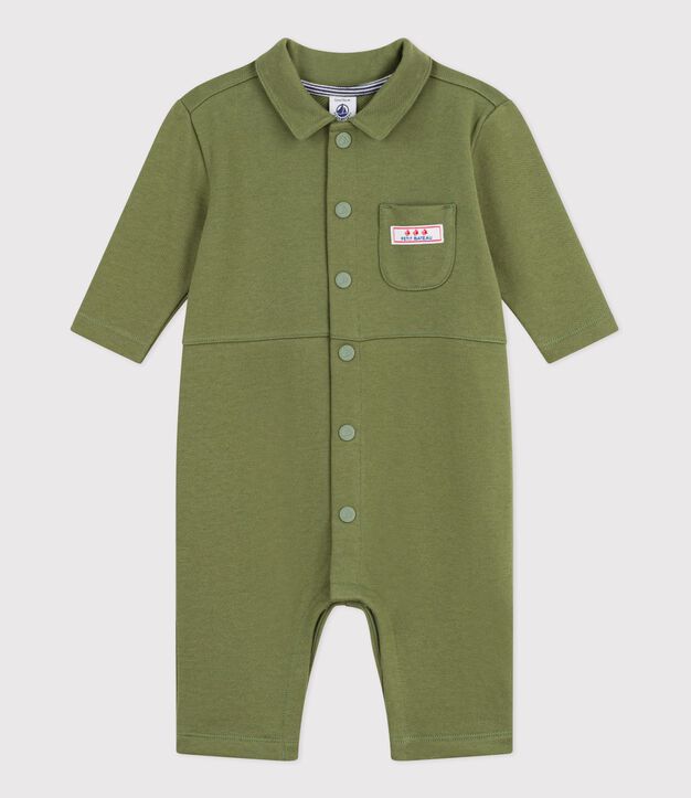 Langer Baby-Overall aus einfarbiger Baumwolle OLIVINE