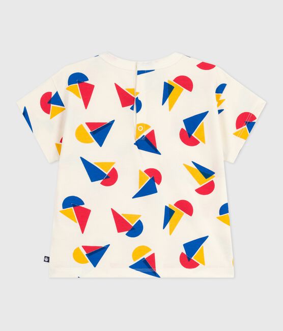 Kurzärmeliges Baby-T-Shirt aus Baumwolle mit Schiffchenmuster MILK/ MULTICO