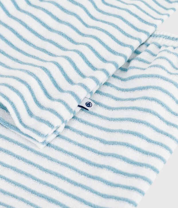 Kinder-Kurzpyjama aus Baumwoll-Frottee mit Streifen weiss/blau