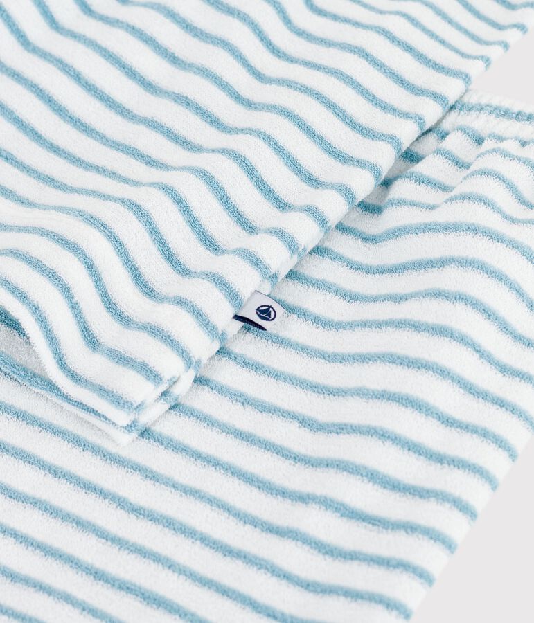 Kinder-Kurzpyjama aus Baumwoll-Frottee mit Streifen weiss/gr&uuml;n