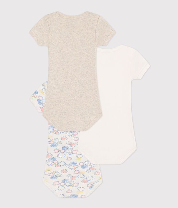 Kurz&auml;rmelige Baby-Bodys aus Baumwolle mit Regenbogen-Motiv im 3er-Set vielfarbig