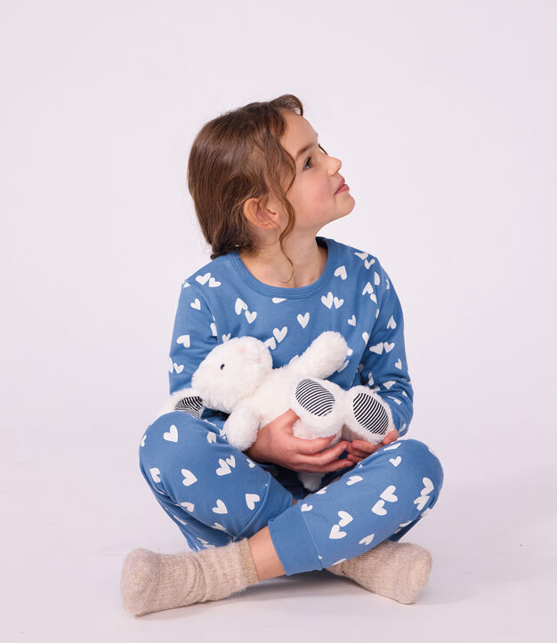 Kinder-Pyjama aus Molton mit Herzmotiv blau/weiss
