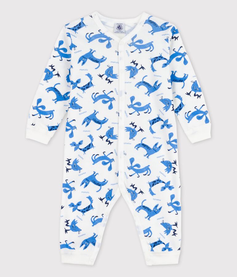 H&uuml;bsch gemusterte Baby-Strampler ohne F&uuml;&szlig;e aus Baumwolle weiss/vielfarbig