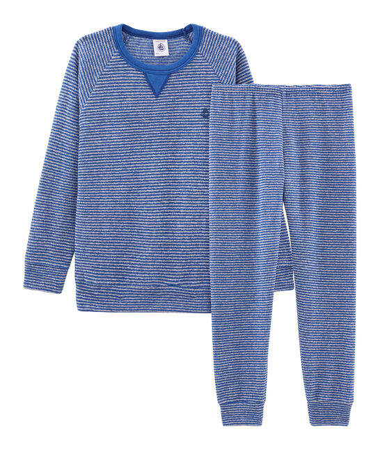 Pyjama aus angerautem, extra warmem Bouclé-Frottier für kleine Jungen blau MAJOR/grau SUBWAY
