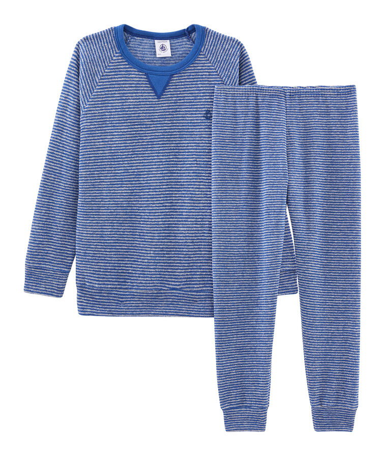 Pyjama aus angerautem, extra warmem Boucl&eacute;-Frottier f&uuml;r kleine Jungen blau/grau