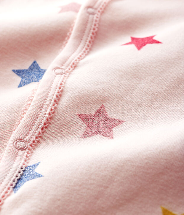 Baby-Strampler mit Sternenmuster ohne Fu&szlig; aus Rippstrick f&uuml;r M&auml;dchen rosa/vielfarbig