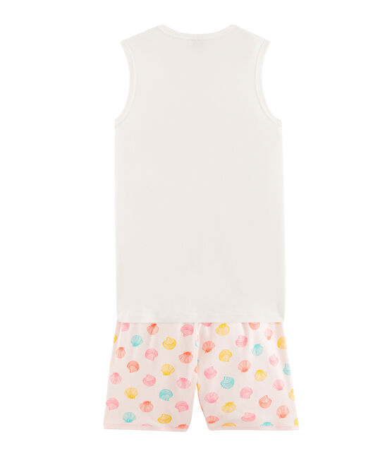 Rippstrick-Kurzpyjama für Mädchen rosa FLEUR/weiss MULTICO