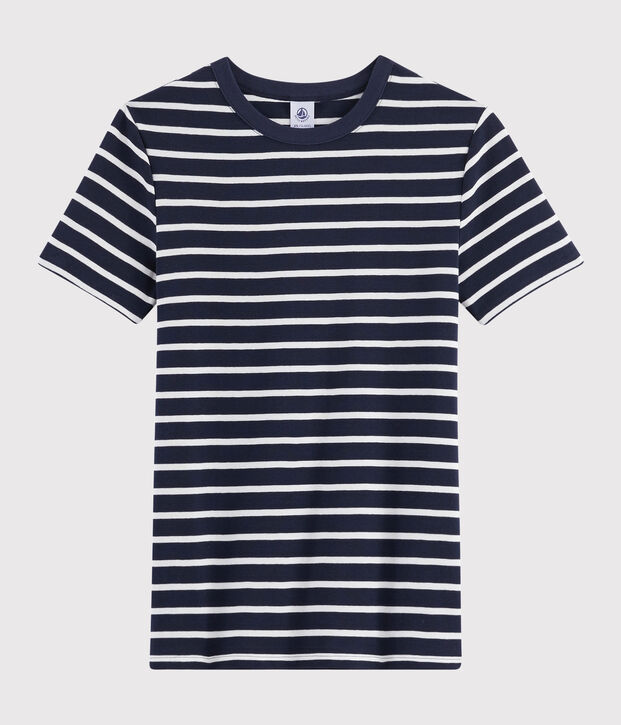 Damen-T-Shirt mit Rundhalsausschnitt blau/weiss