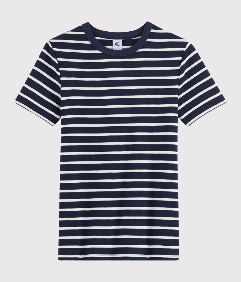 Damen-T-Shirt mit Rundhalsausschnitt blau/weiss